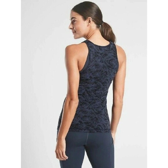Athleta Navy Blue  Black Scoop Neck Textured Tank Top Womens Size M - Picture 2 of 10